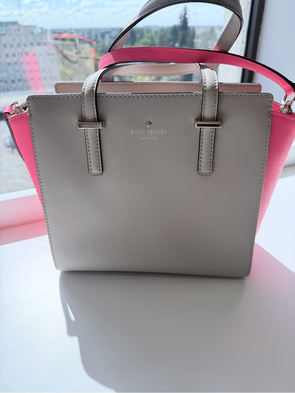 kate spade small Hayden Two-Tone Pink & Cream Leather Tote with crossbody